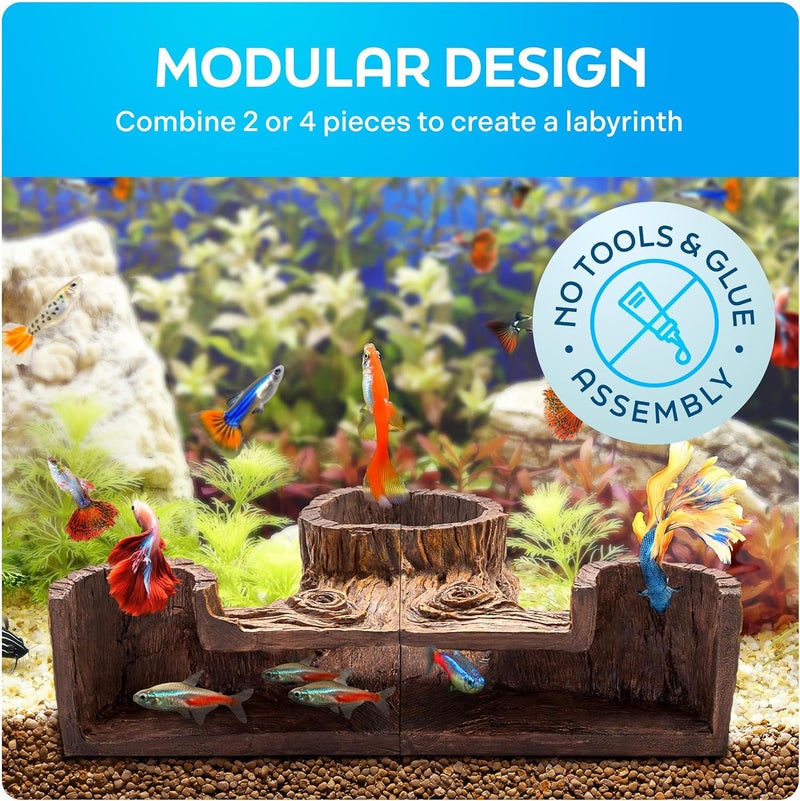 FISHNOSH Aquarium Cave | Natural-Looking Wood-Like BPA-Free Fish Tank Cave for Corners | 5.1” x 2” x 2.7” Fish Hideout for Aquarium | Guppy, Neon Tetra, Corydoras Catfish, Betta Hide | Tank Decor - Image 4